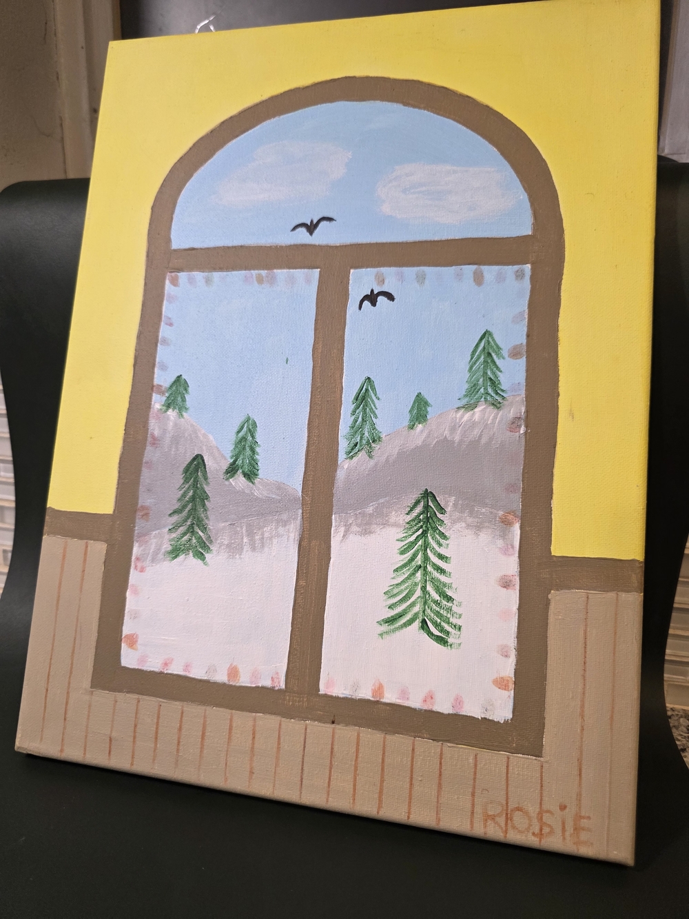 Hand-Painted Yellow Window Landscape Canvas Art